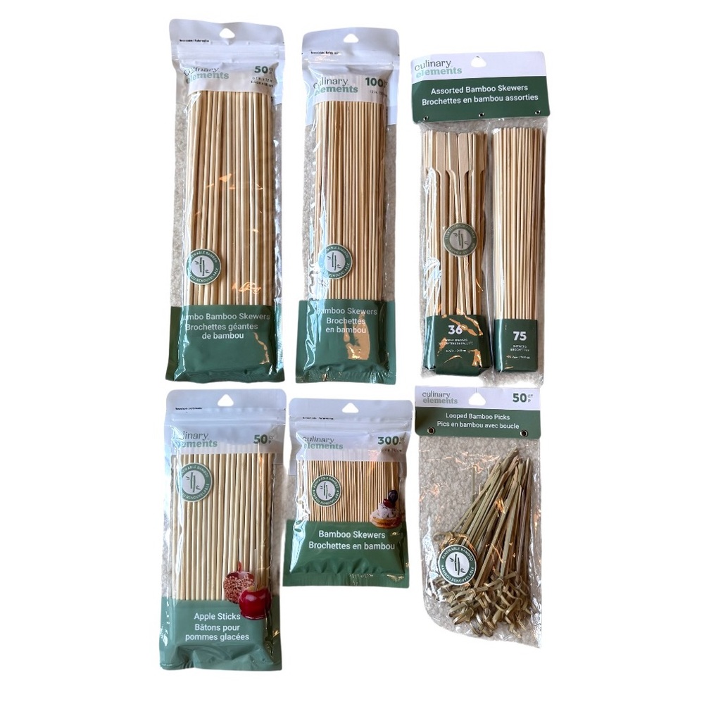 Culinary Elements Bundle Assorted Bamboo Skewers & Picks + Caramel Apple Sticks